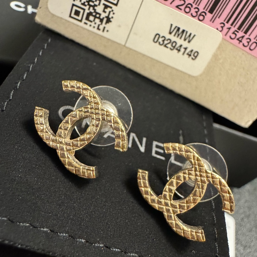 Chanel Gold Quilted Studs
